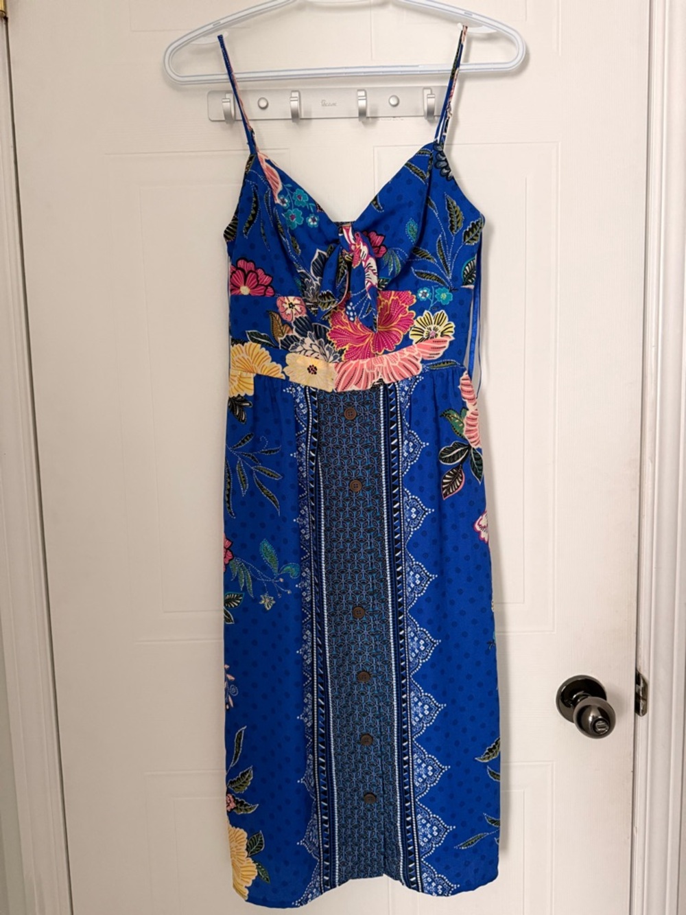 Blue Floral Spaghetti-Strap Midi Dress